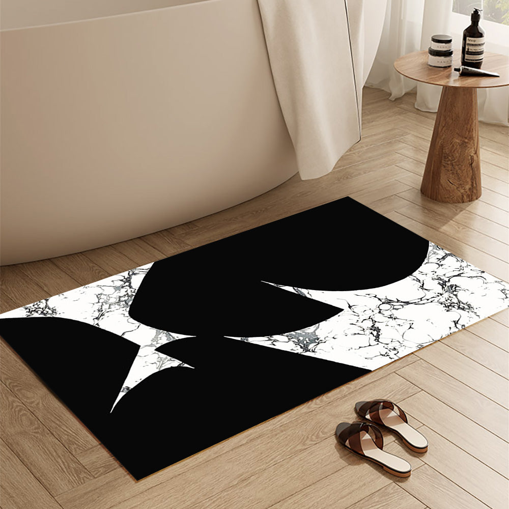 2-Piece Black & White Geometric Marble Bath Mat Set – Non-Slip Rugs