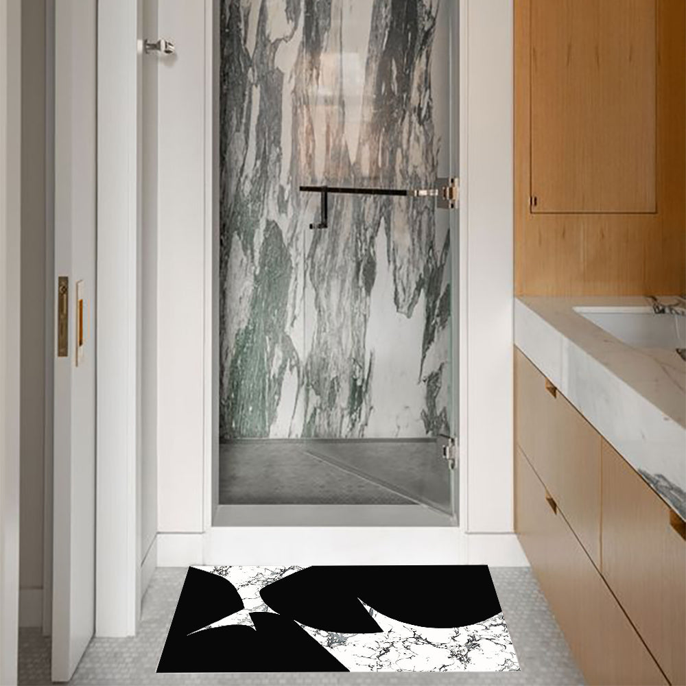 2-Piece Black & White Geometric Marble Bath Mat Set – Non-Slip Rugs