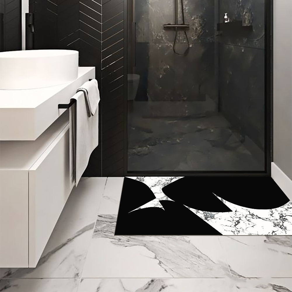 2-Piece Black & White Geometric Marble Bath Mat Set – Non-Slip Rugs