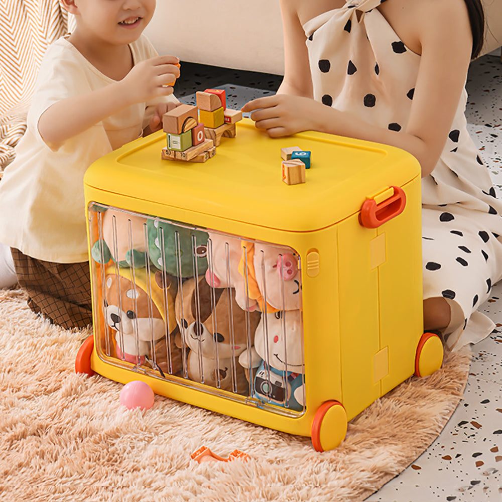 Yellow Kids Toy Organizer Cart – Collapsible Storage Bin with Wheels