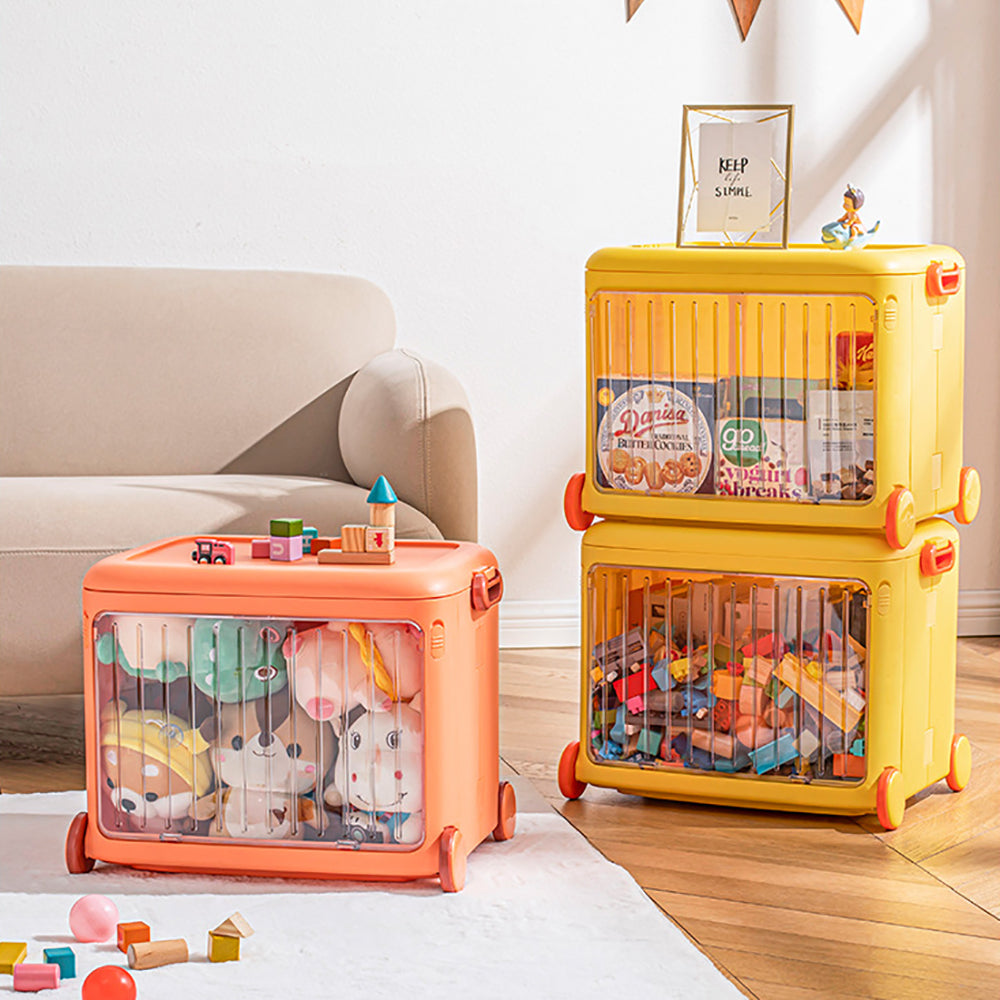 Yellow Kids Toy Organizer Cart – Collapsible Storage Bin with Wheels