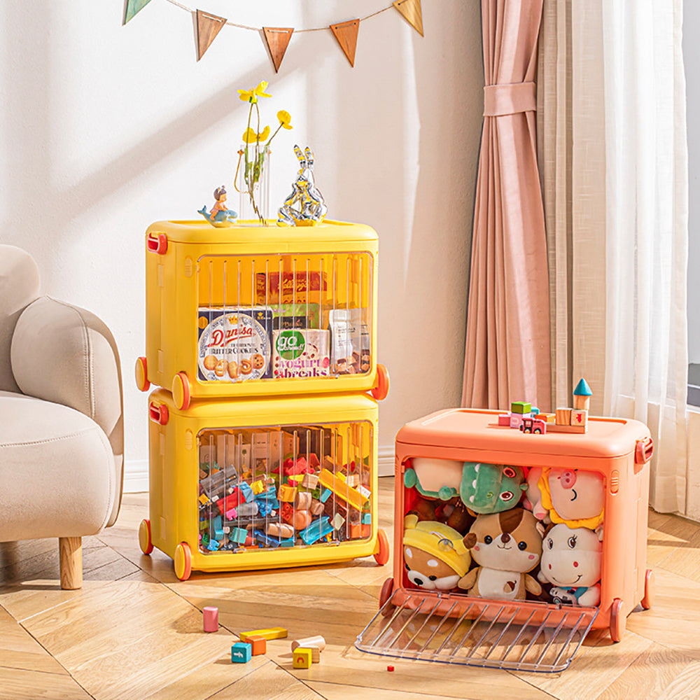 Yellow Kids Toy Organizer Cart – Collapsible Storage Bin with Wheels