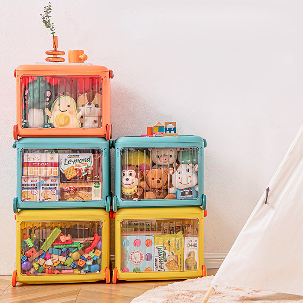 Yellow Kids Toy Organizer Cart – Collapsible Storage Bin with Wheels