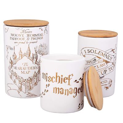 Harry Potter Marauder's Map 3-Piece Porcelain Canister Set - Gold Map Design, 3