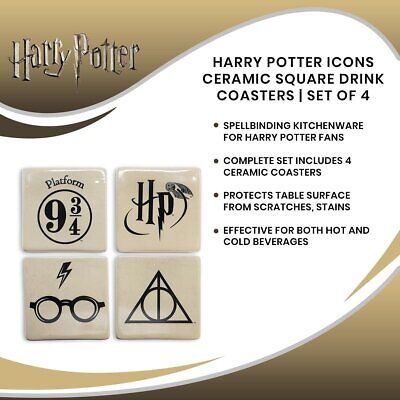 Seven20 Harry Potter Ceramic Coasters Set - 4 Themed Coasters to Protect Tables