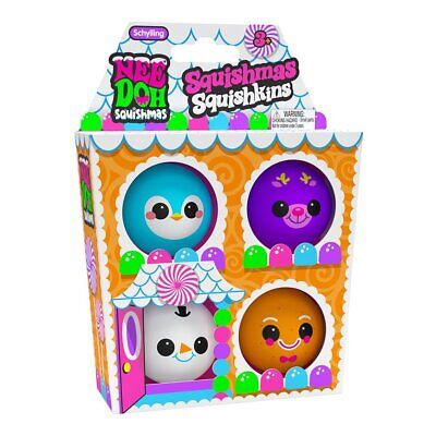 Schylling NeeDoh Squishmas Squishkins - Christmas Fidget Toy, 4 Mini Globs