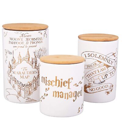 Harry Potter Marauder's Map 3-Piece Porcelain Canister Set - Gold Map Design, 3