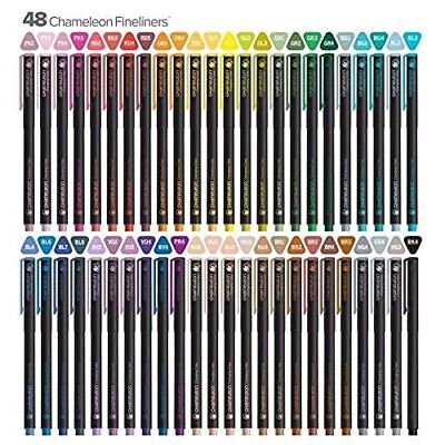 Chameleon Fineliner Pens - Set of 48 Coloring/Drawing Markers in Brilliant Color