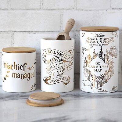 Harry Potter Marauder's Map 3-Piece Porcelain Canister Set - Gold Map Design, 3