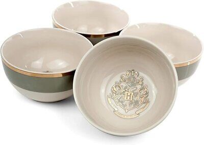 Harry Potter Hogwarts Emblem Bowl Set - 4 White & Grey Ceramic Bowls with Crest