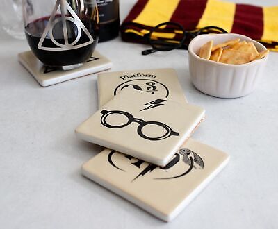 Seven20 Harry Potter Ceramic Coasters Set - 4 Themed Coasters to Protect Tables