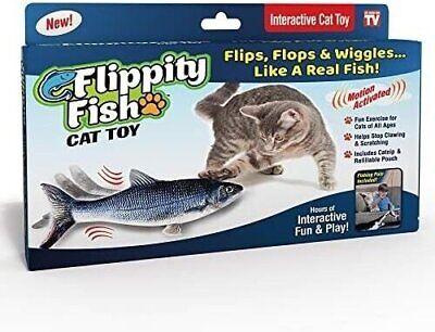 Flippity Fish Interactive Cat Toy with Catnip & Fishing Pole - Touch Activated