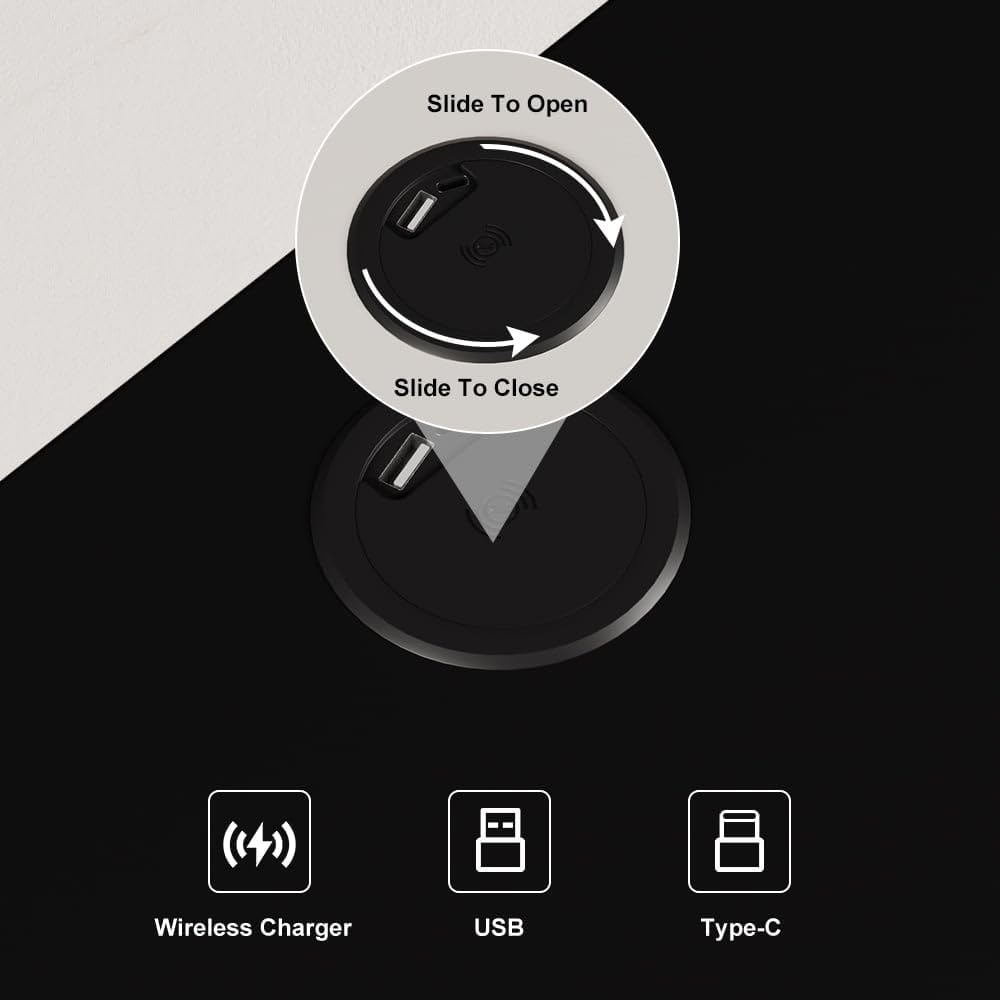 Smart LED Bedside Table with Wireless Charging & 2 Drawers | Sleek Black Modern Design for Bedroom or Living Room
