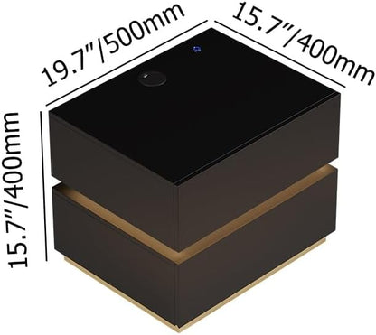 Smart LED Bedside Table with Wireless Charging & 2 Drawers | Sleek Black Modern Design for Bedroom or Living Room