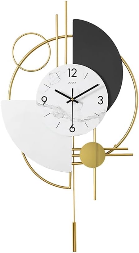 3D Silent Metal Wall Clock with Swinging Pendulum | Modern Round Art Decor for Living Room & Bedroom