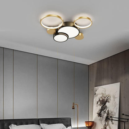Modern Flush Mount LED Ceiling Light | Black & Gold Geometric Pendant for Dining Room, Living Room, Bedroom