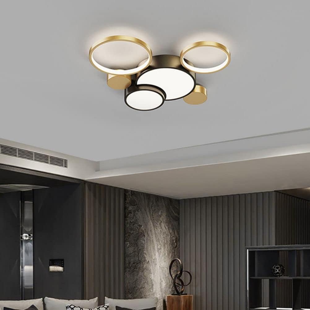 Modern Flush Mount LED Ceiling Light | Black & Gold Geometric Pendant for Dining Room, Living Room, Bedroom