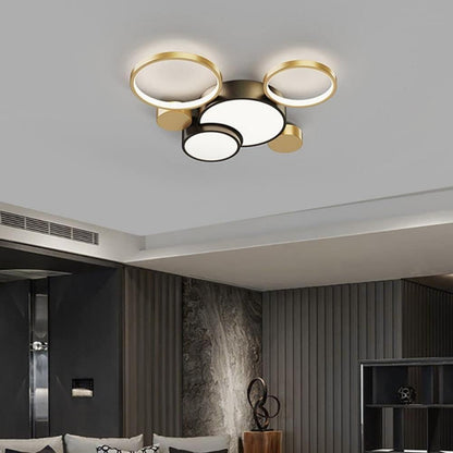Modern Flush Mount LED Ceiling Light | Black & Gold Geometric Pendant for Dining Room, Living Room, Bedroom