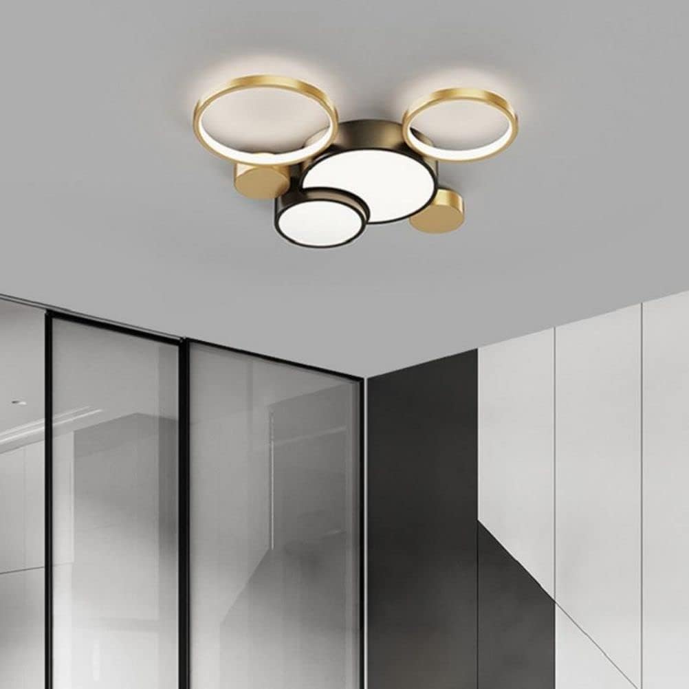 Modern Flush Mount LED Ceiling Light | Black & Gold Geometric Pendant for Dining Room, Living Room, Bedroom
