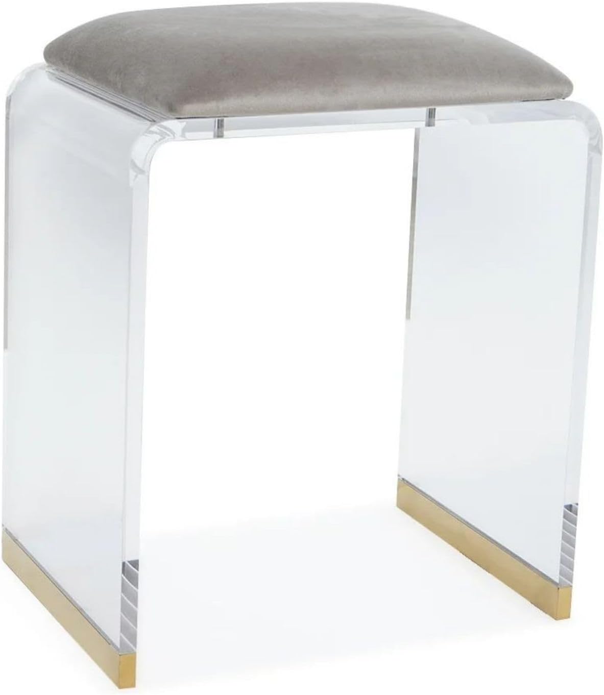 Gray Velvet Vanity Stool – Modern Acrylic Makeup Chair with Gold Accents