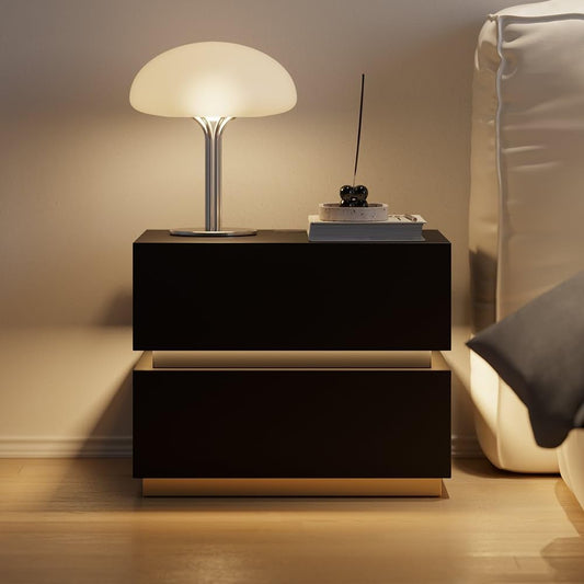 Smart LED Bedside Table with Wireless Charging & 2 Drawers | Sleek Black Modern Design for Bedroom or Living Room