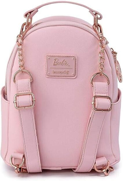 Loungefly Pink Doll Logo Rose Gold Chain strap Convertible Mini Backpack