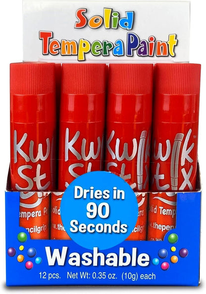 The Pencil Grip Red Kwik Stix, 12 Red Solid Tempera Paint Sticks, Quick Drying