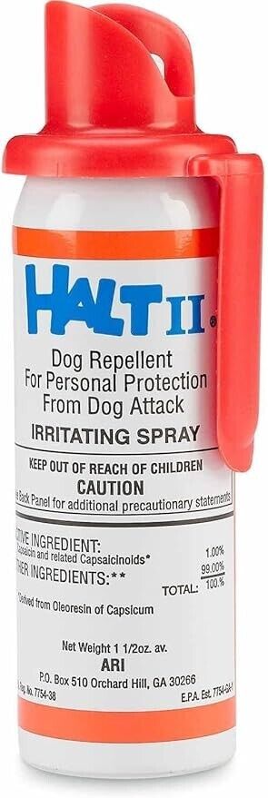 HALT II Dog Repellent Spray 1.5 oz - Stop Aggressive Dog Attacks for Bikers