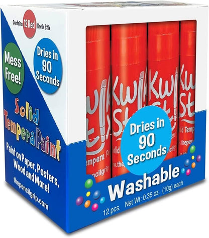 The Pencil Grip Red Kwik Stix, 12 Red Solid Tempera Paint Sticks, Quick Drying