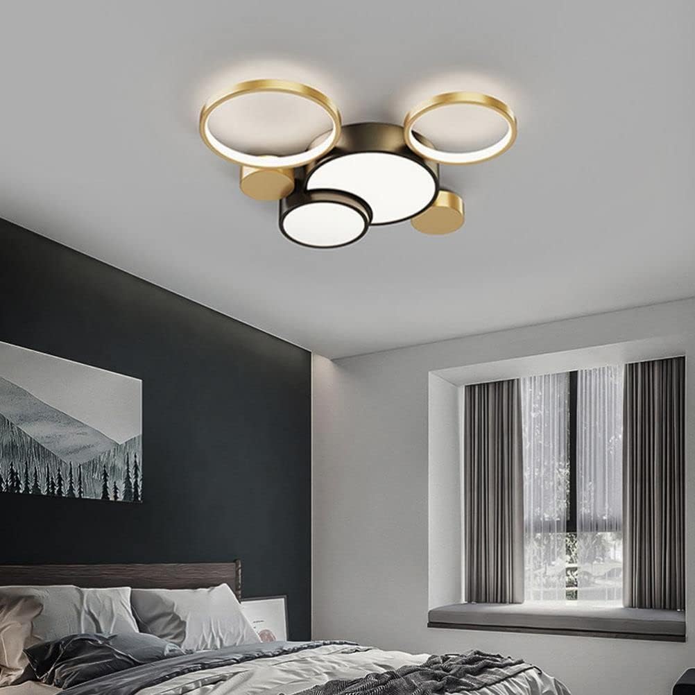 Modern Flush Mount LED Ceiling Light | Black & Gold Geometric Pendant for Dining Room, Living Room, Bedroom
