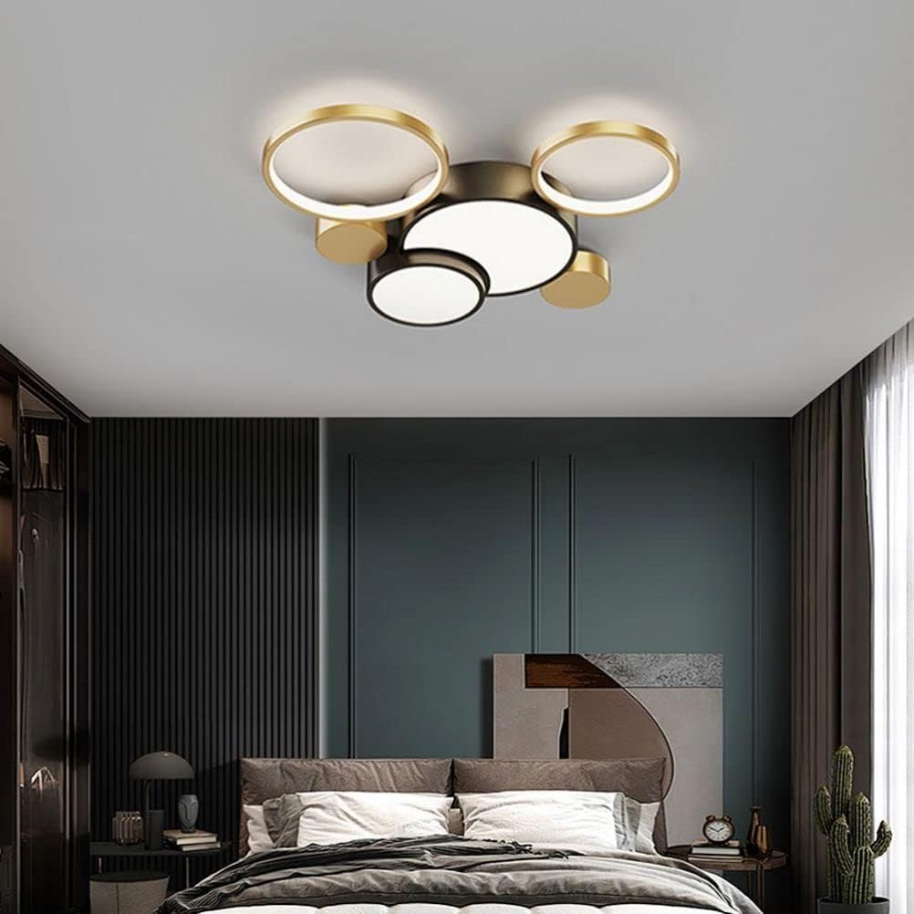 Modern Flush Mount LED Ceiling Light | Black & Gold Geometric Pendant for Dining Room, Living Room, Bedroom
