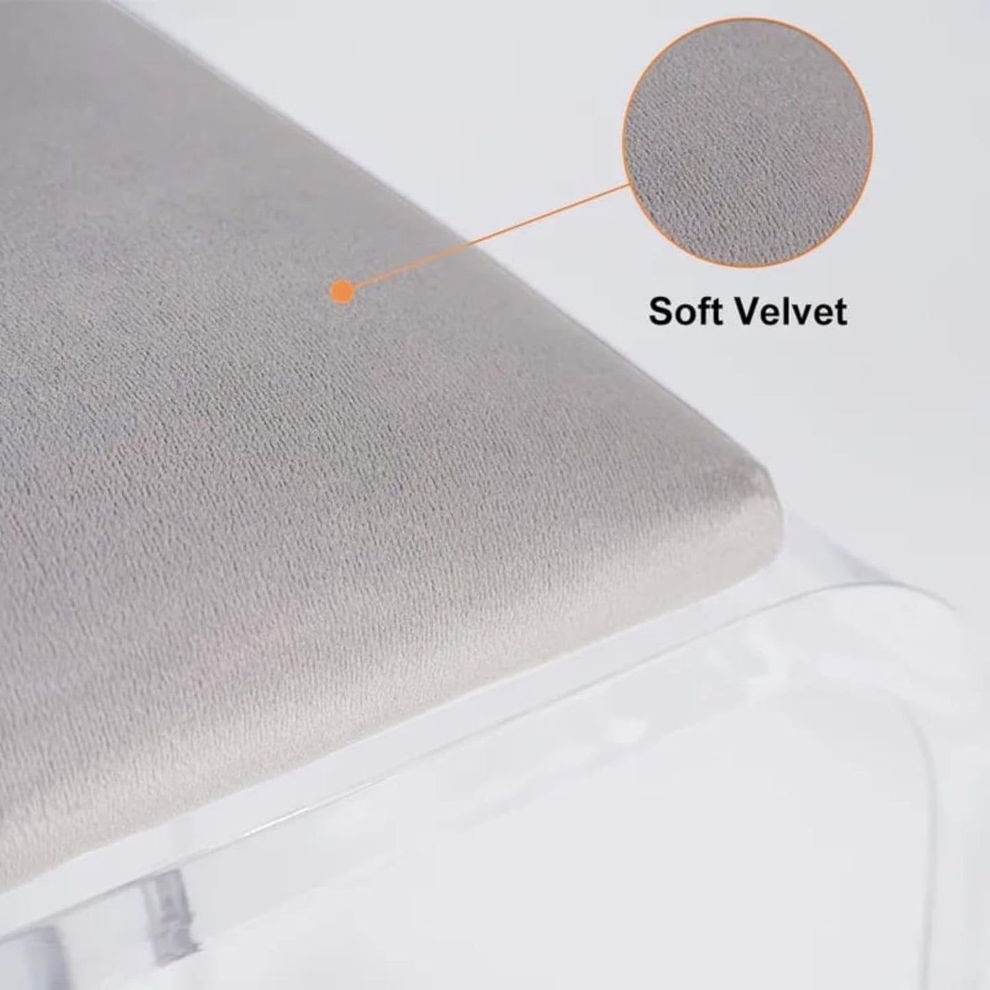 Gray Velvet Vanity Stool – Modern Acrylic Makeup Chair with Gold Accents