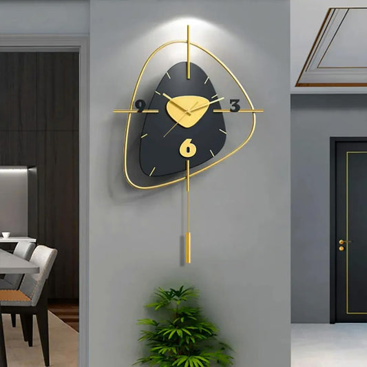 25" Scandinavian Wall Clock with Metal Pendulum | Modern Black Minimalist Home Decor for Living Room