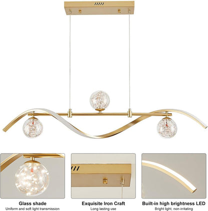 40.1" Gold Dimmable LED Chandelier | Modern 4-Light Linear Pendant for Kitchen Island & Dining Room