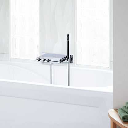 Chrome Wall Mount Waterfall Roman Tub Faucet w/ Hand Shower – Brass