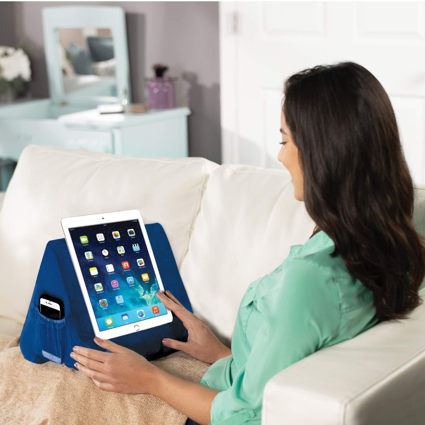 Ontel Pillow Pad Ultra Multi-Angle Tablet Stand Blue - For iPad, Tablets, Phones