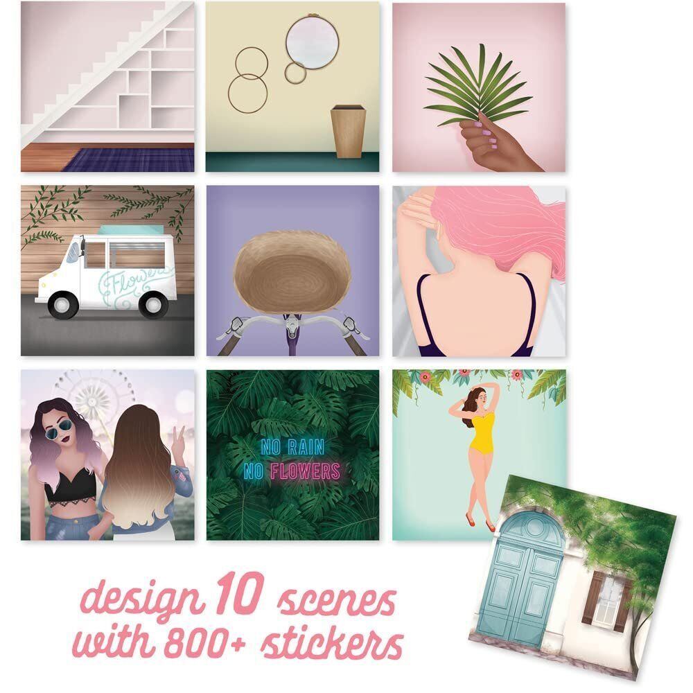 Sticker & Chill Adult Sticker Book – 800+ Repositionable Clings, 10 Scene Pages