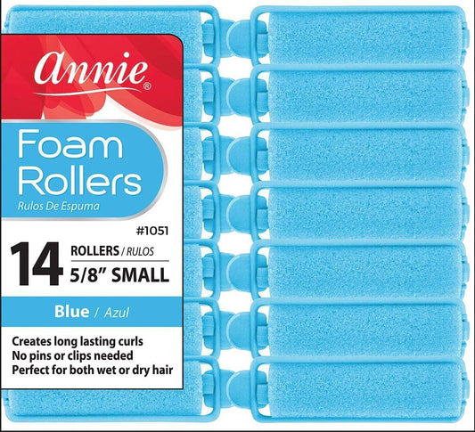 Annie Salon Style Foam Hair Rollers - 5/8" Blue, 14-Piece Heatless Curling Set