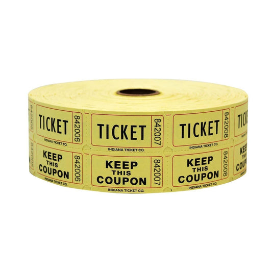 Indiana Ticket Co. 2,000 Yellow Double Roll Raffle Tickets - Premium Quality 2x2