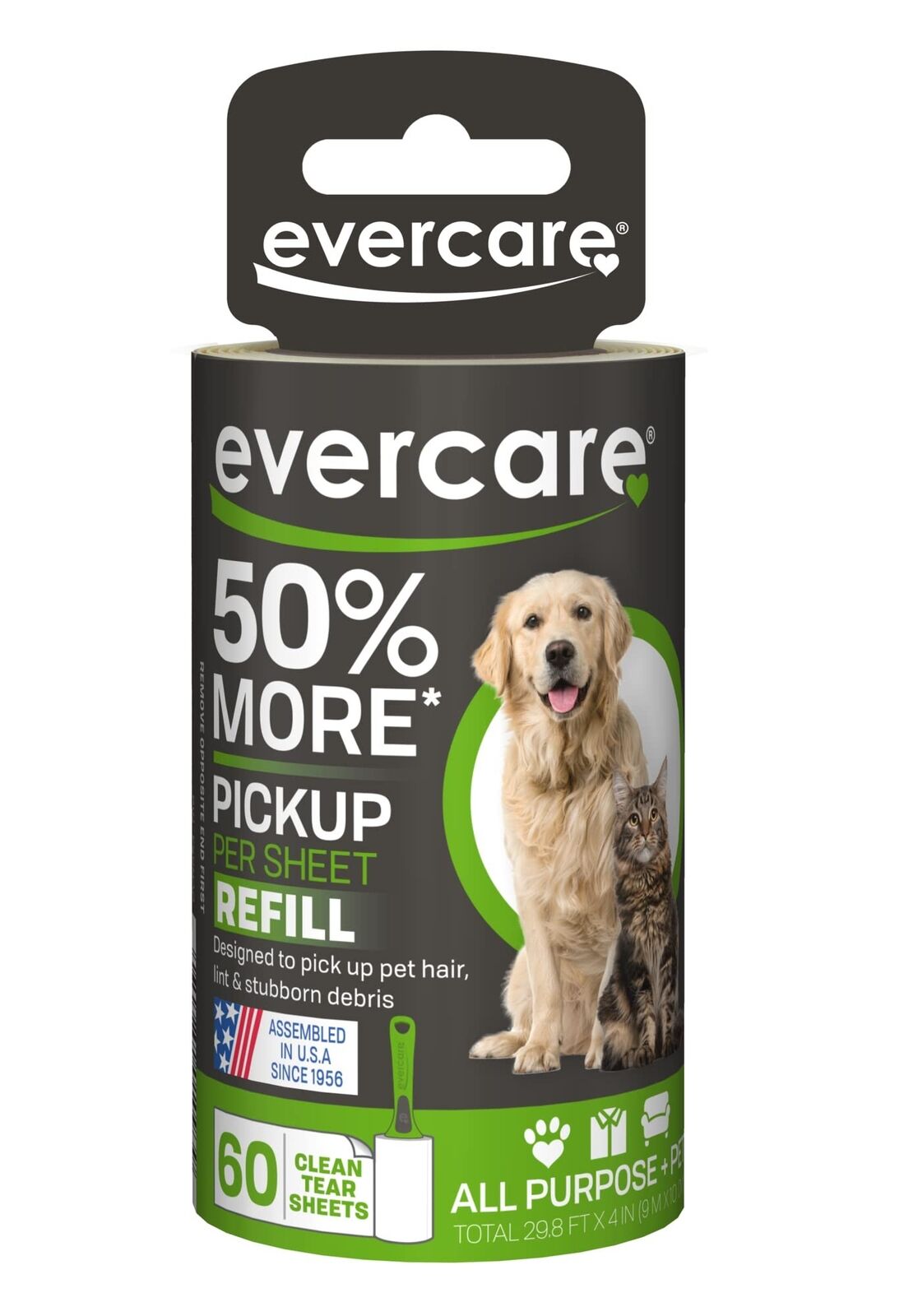 Evercare Pet Lint Roller 60 Layer Refill, 1-Count, Green