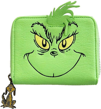 Loungefly x The Grinch Face Cosplay Faux Leather Zip Wallet - Green, One Size