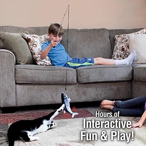 Flippity Fish Interactive Cat Toy with Catnip & Fishing Pole - Touch Activated