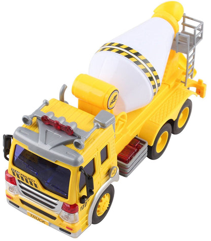 Dusky Shark Friction-Powered Cement Mixer Truck Toy with Lights and Sound for Kids