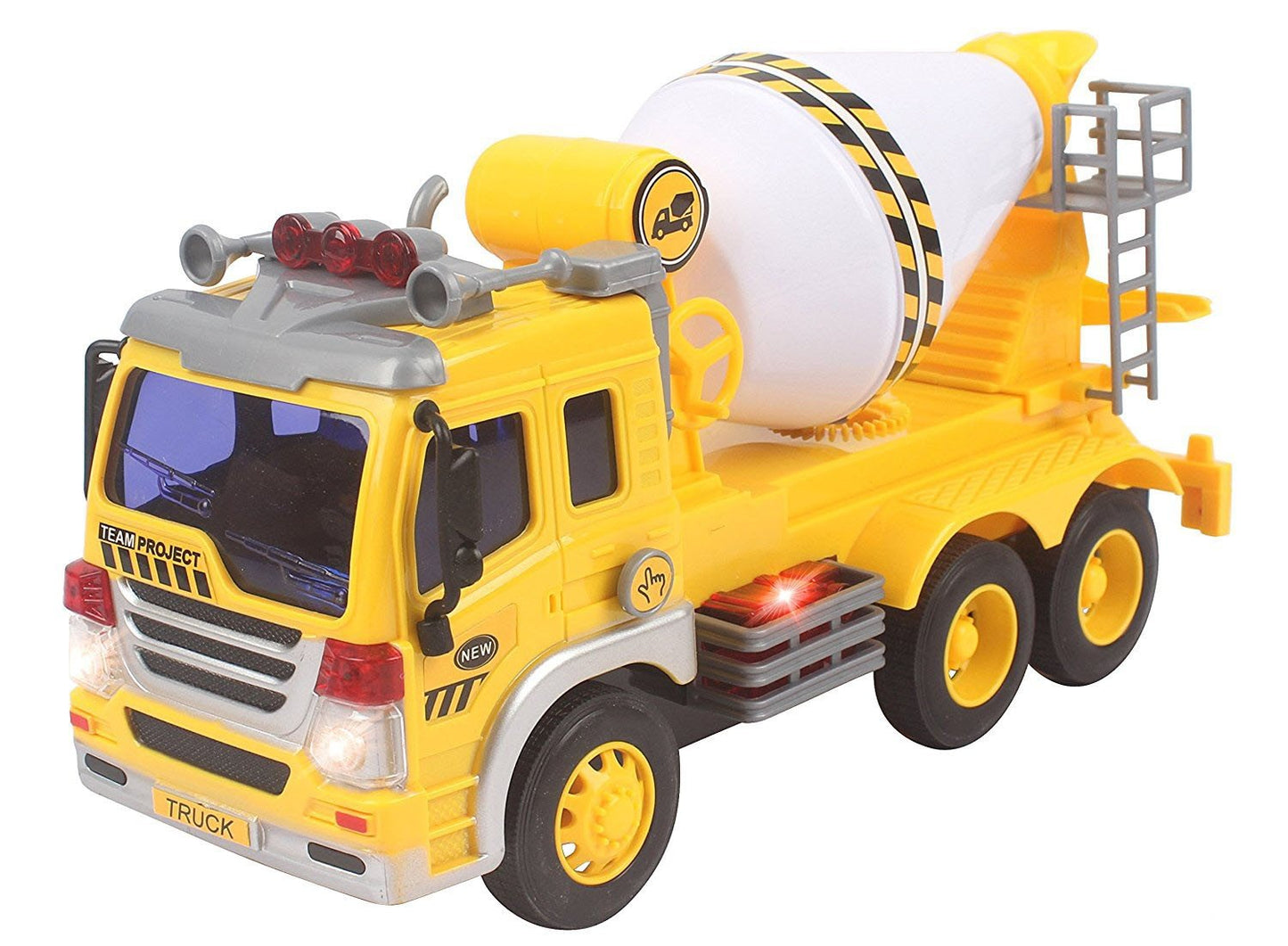 Dusky Shark Friction-Powered Cement Mixer Truck Toy with Lights and Sound for Kids