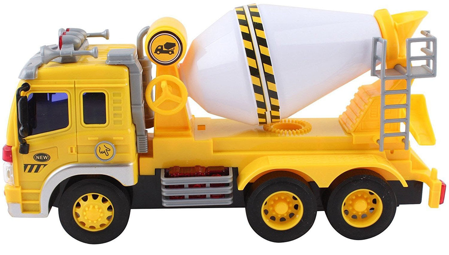 Dusky Shark Friction-Powered Cement Mixer Truck Toy with Lights and Sound for Kids