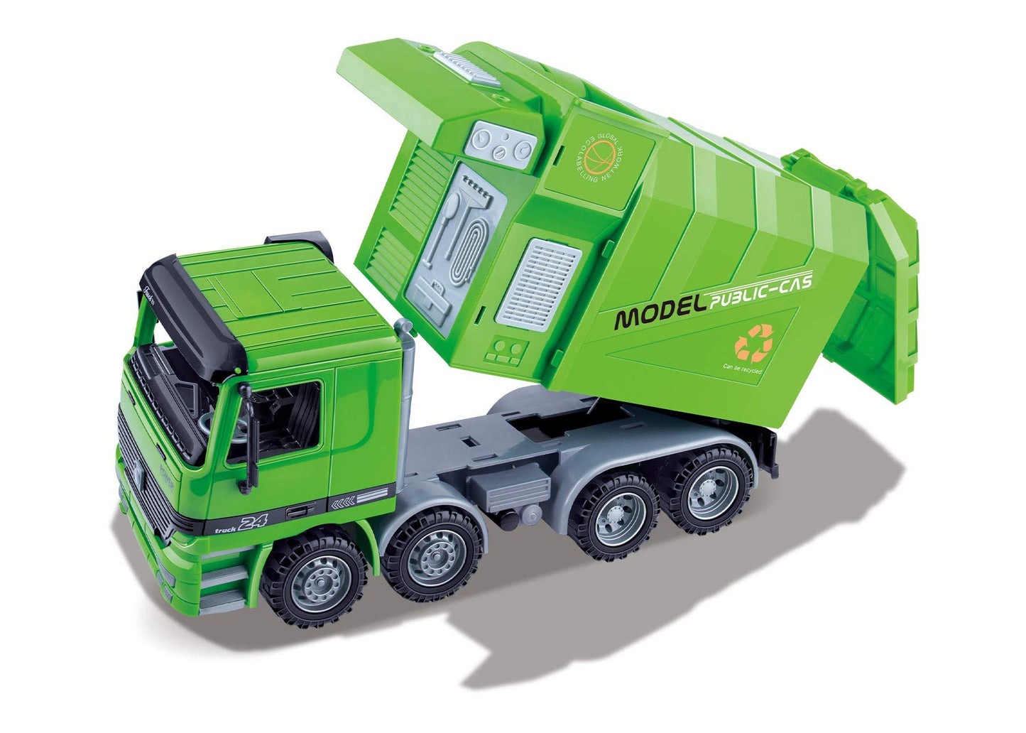 Dusky Shark 14in Friction Powered Recycling Garbage Truck - Push and Go Toy Vehicle