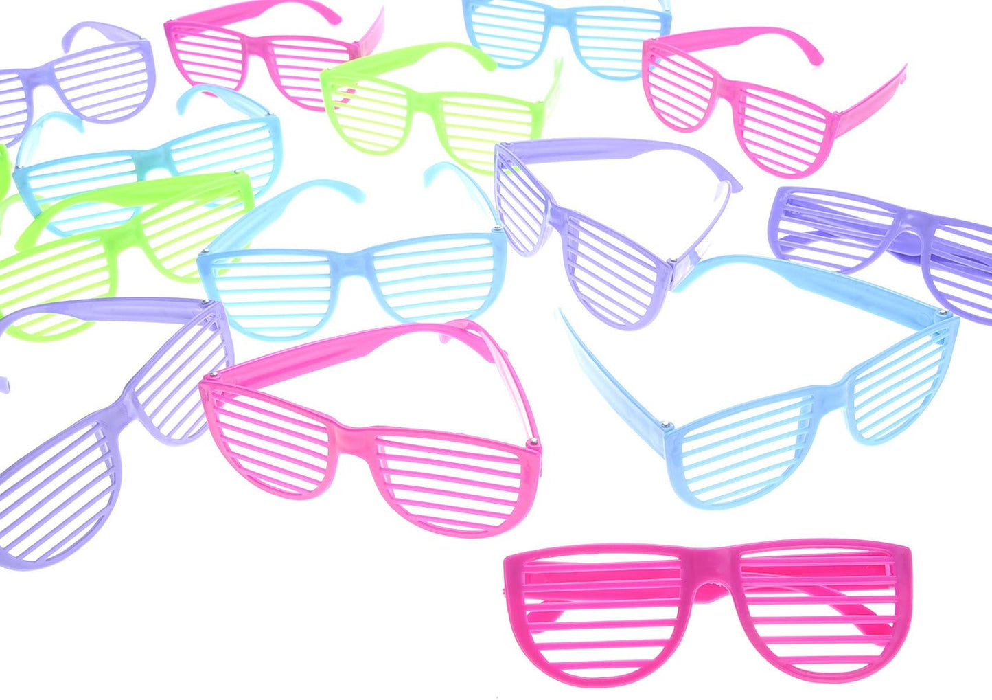 24 Pairs Plastic Shutter Shades Glasses – Purple, Blue, Green, and Pink Party Favors