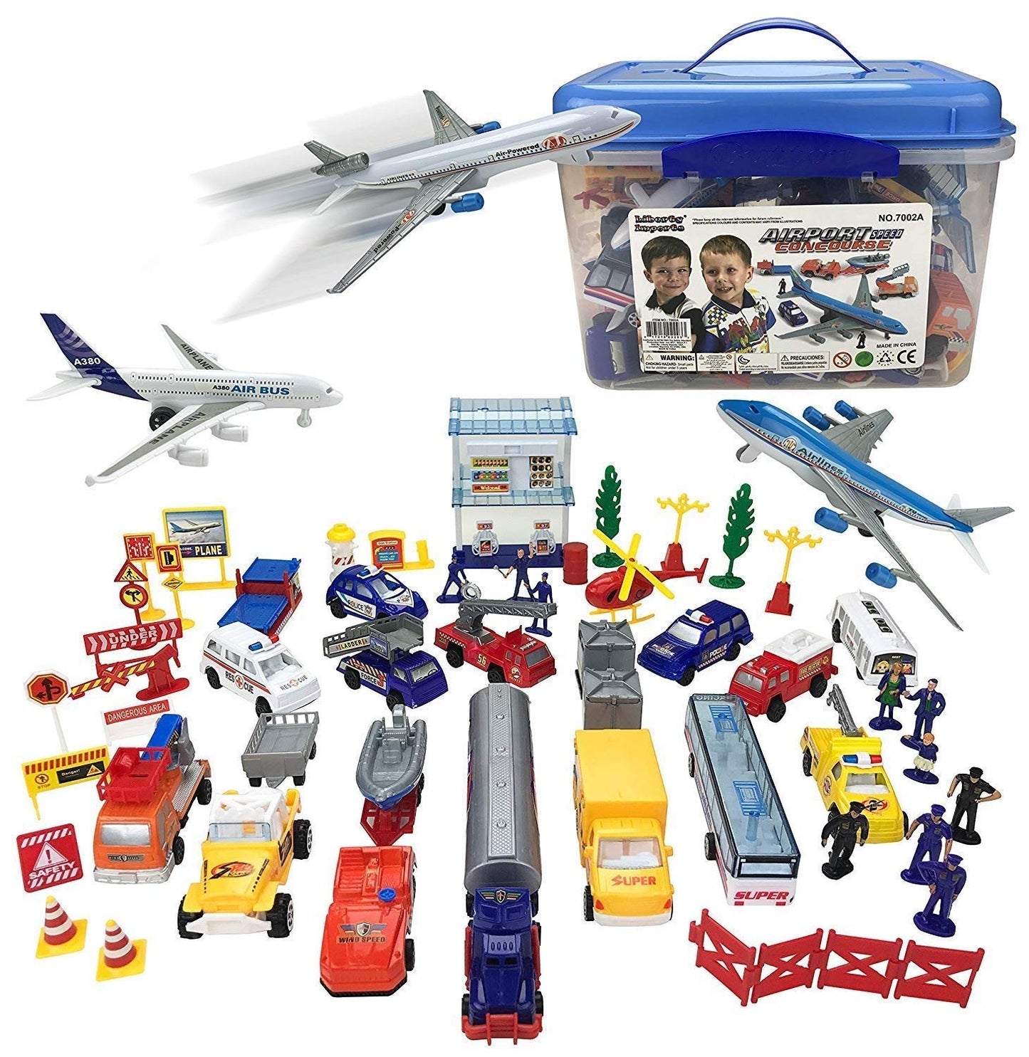 57-Piece Kids Airport Playset: Planes, Vehicles, and Accessories