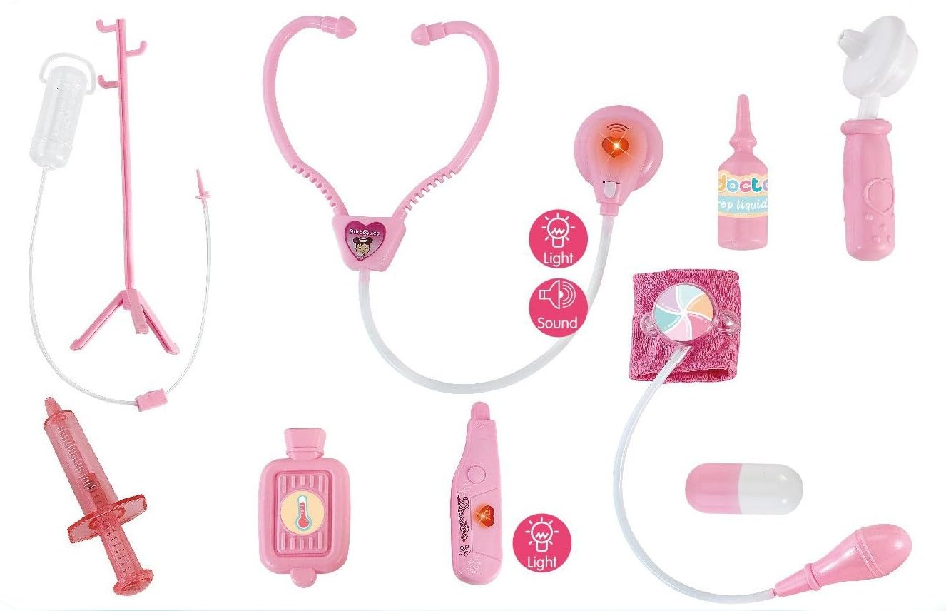 Kids Doctor Nurse Medical Kit Playset (Pink) - Pretend Medical Toys and Accessories