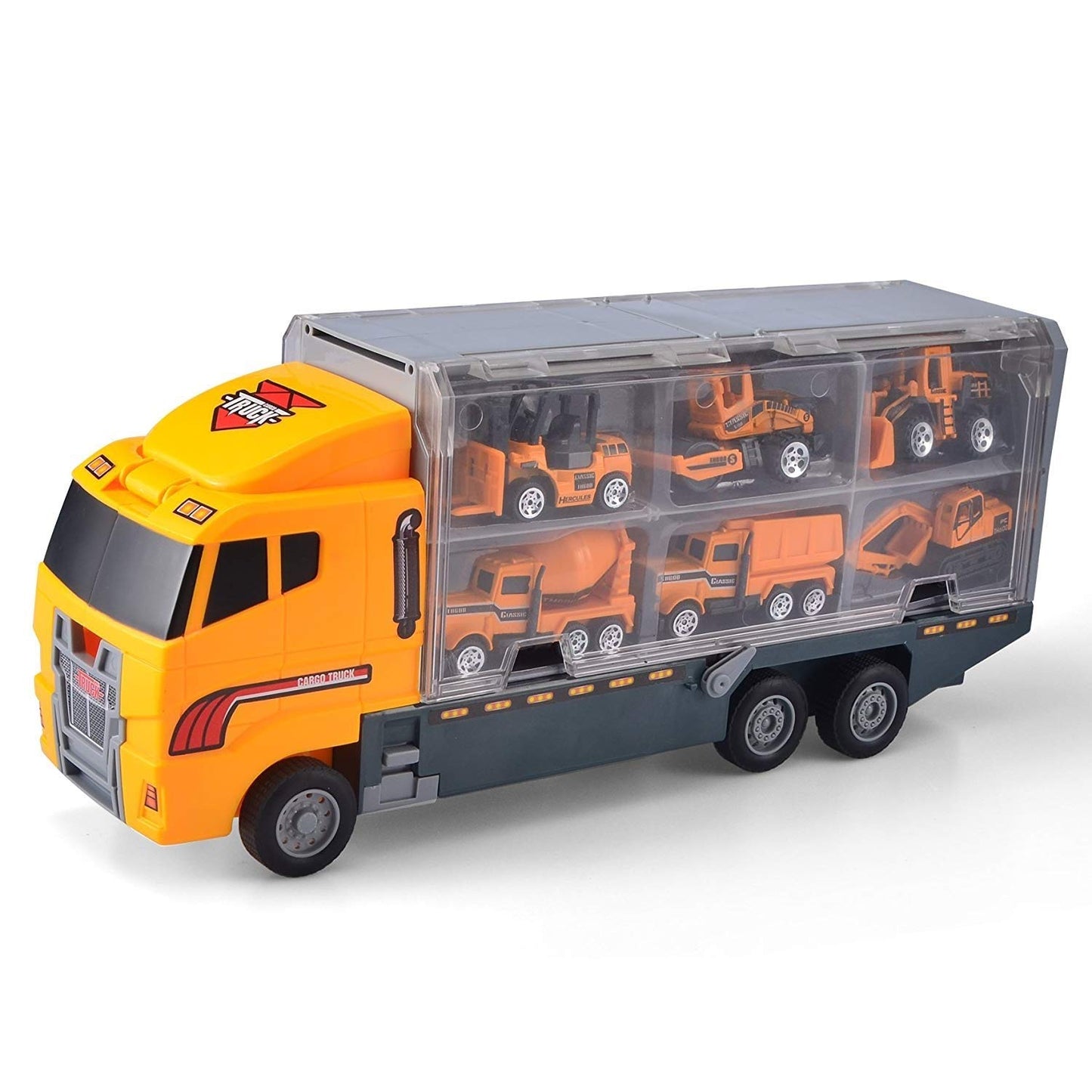 11-in-1 Die-Cast Construction Truck Vehicle Carrier with Multiple Trucks